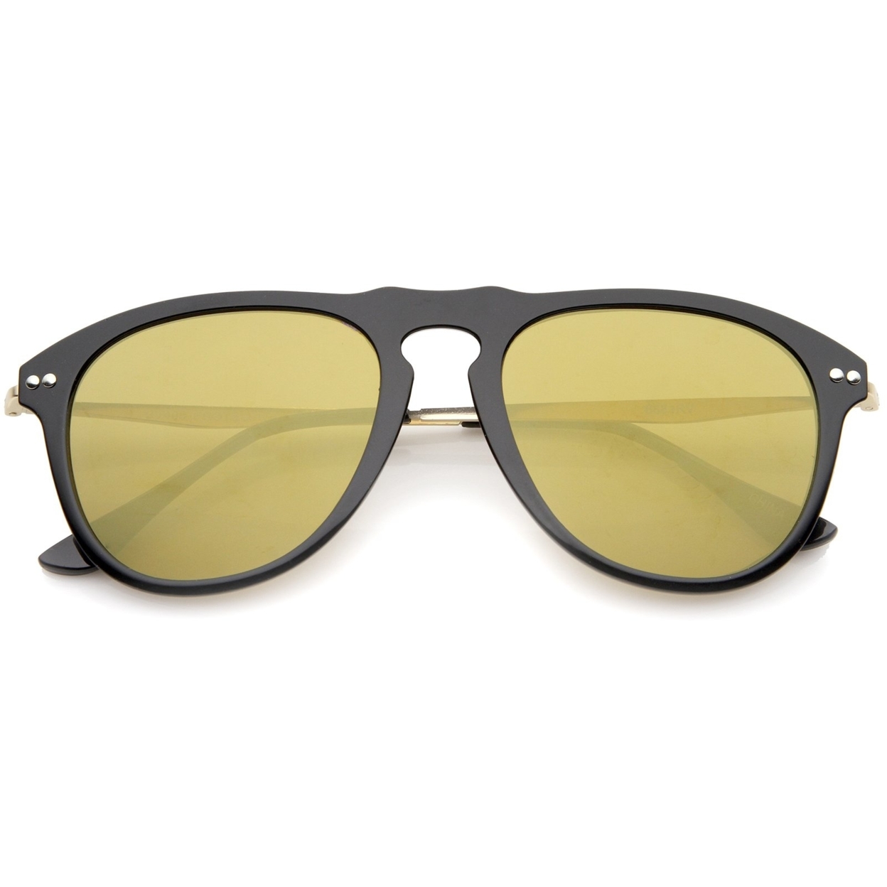 Modern Keyhole Bridge Horn Rimmed Colored Mirror Lens Aviator Sunglasses 53mm - Black-Gold / Blue Mirror