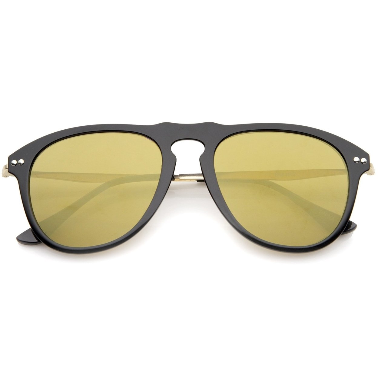 Modern Keyhole Bridge Horn Rimmed Colored Mirror Lens Aviator Sunglasses 53mm - Black-Gold / Orange Mirror