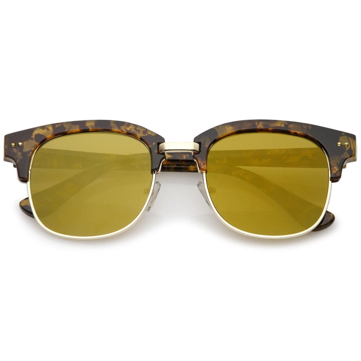 Modern Marble Print Horn Rimmed Mirrored Square Flat Lens Half Frame Sunglasses 51mm - Brown-Gold / Brown Mirror