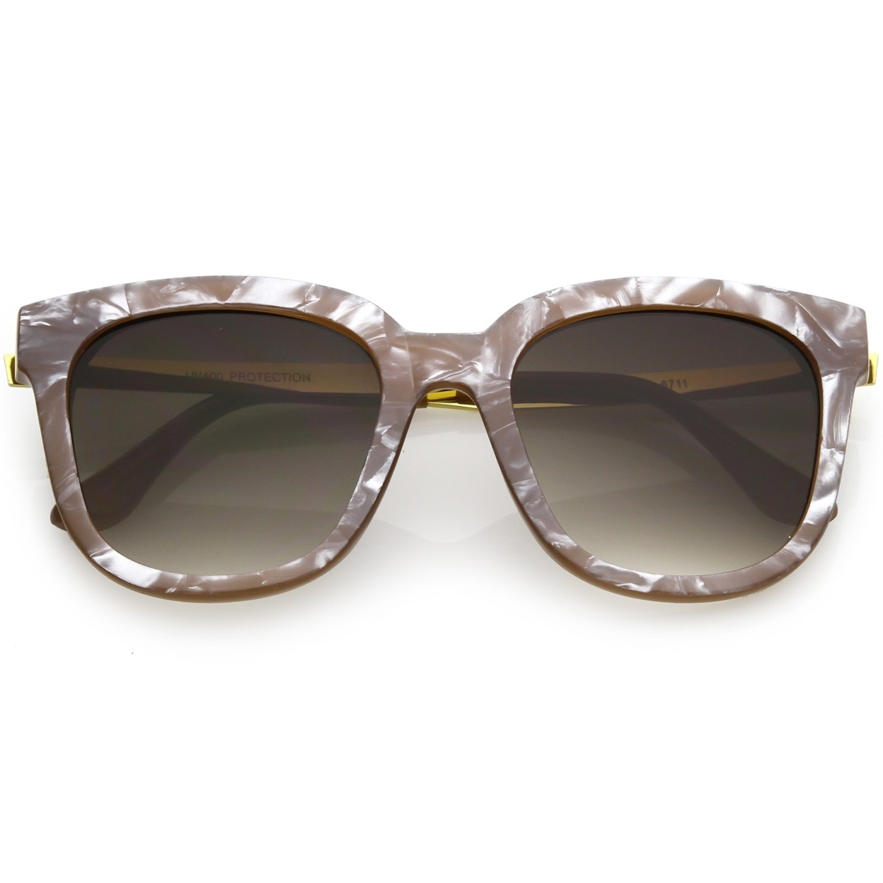 Modern Marble Print Square Sunglasses Horn Rimmed Round Gradient Lens 53mm - Dark Grey / Lavender
