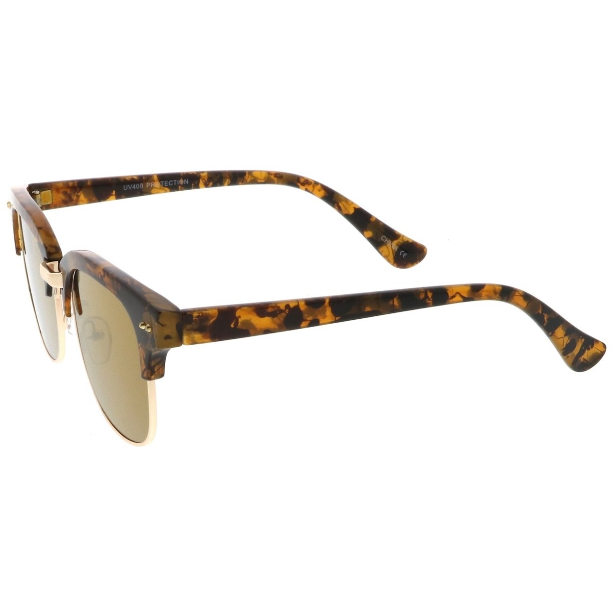 Modern Marble Print Horn Rimmed Mirrored Square Flat Lens Half Frame Sunglasses 51mm - Grey-Gold / Silver Mirror