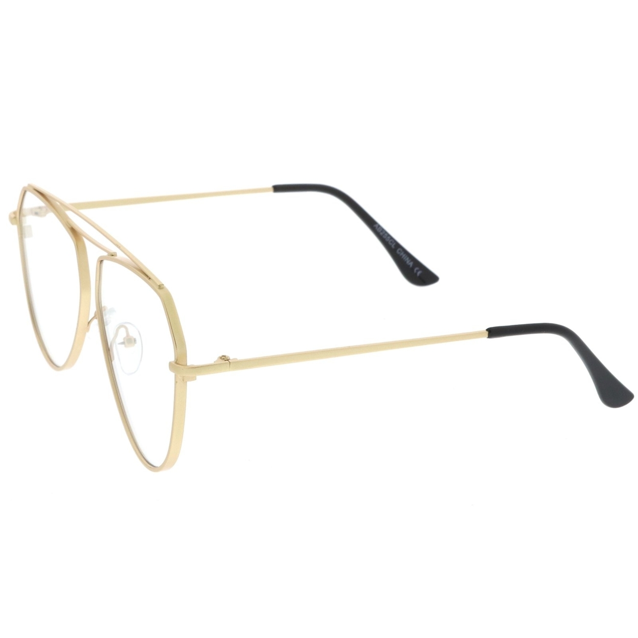 Modern Matte Metal Frame Double Nose Bridge Clear Flat Lens Aviator Eyeglasses 52mm - Gold / Clear