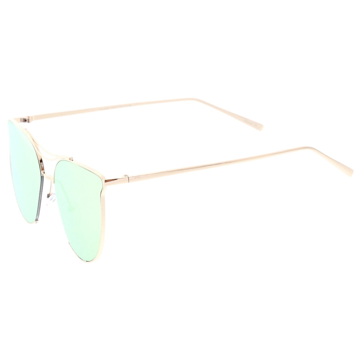 Modern Metal Cat Eye Sunglasses With Double Nose Bridge Round Pink Flat Lens 55mm - Rose Gold / Pink Mirror