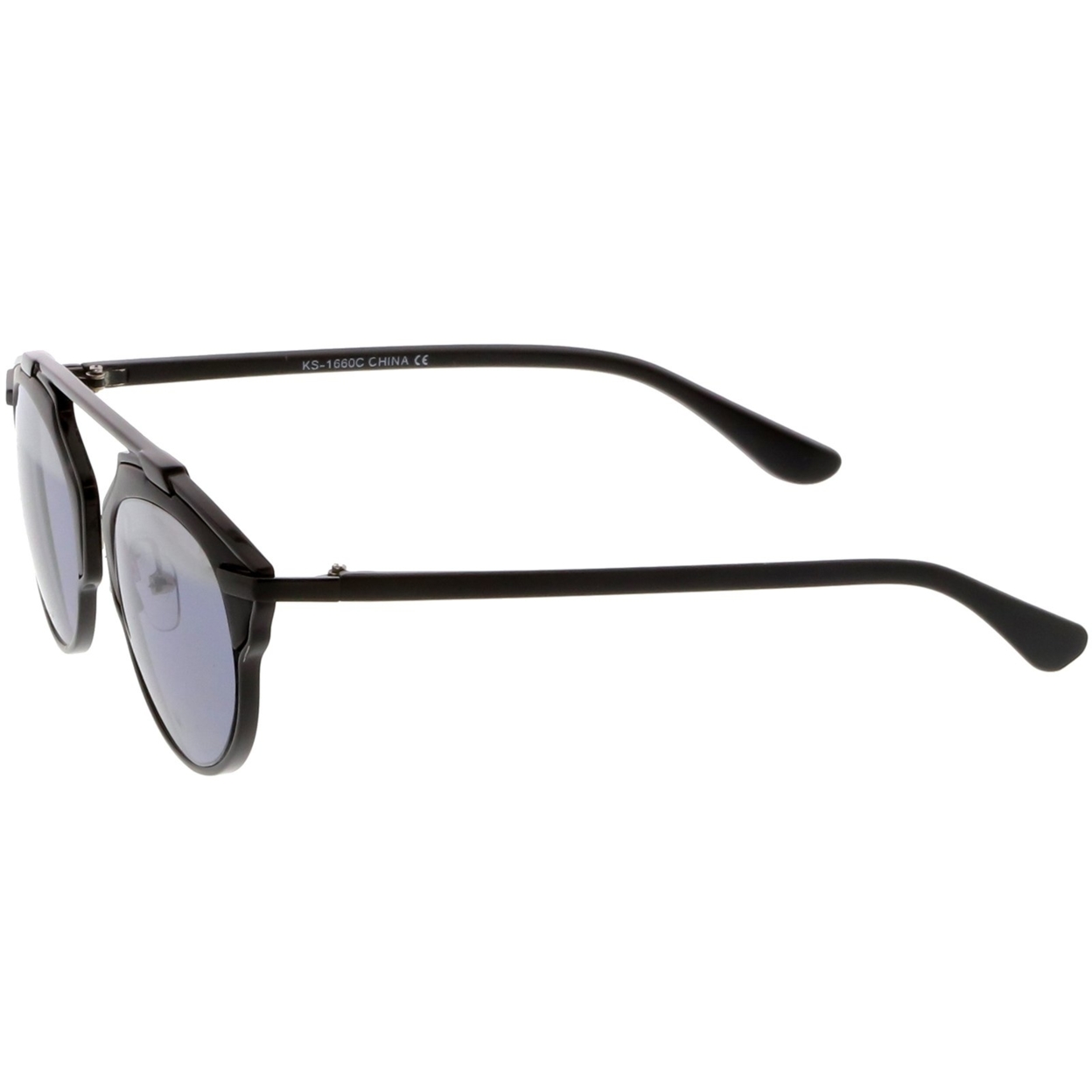 Modern Metal Crossbar Partial Mirrored Lens Pantos Aviator Sunglasses 48mm - Black / Blue Mirror-Smoke