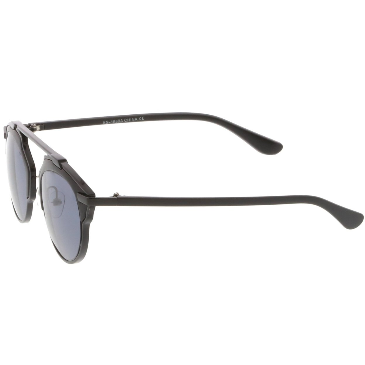 Modern Metal Crossbar Round Lens Pantos Aviator Sunglasses 48mm - Gold-Clear / Blue Mirror
