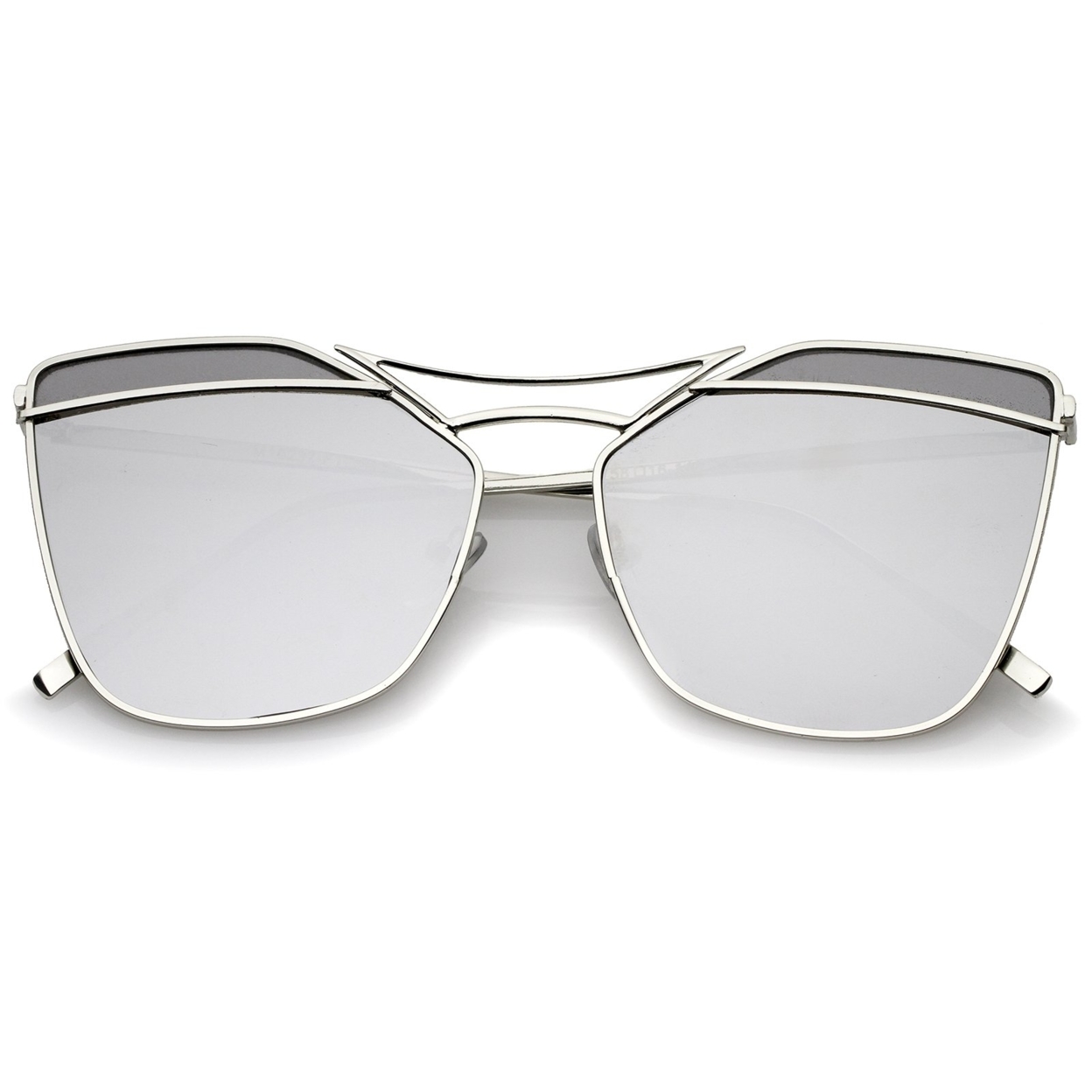Modern Metal Double Nose Bridge Mirror Flat Lens Square Sunglasses 56mm - Silver / Blue Mirror