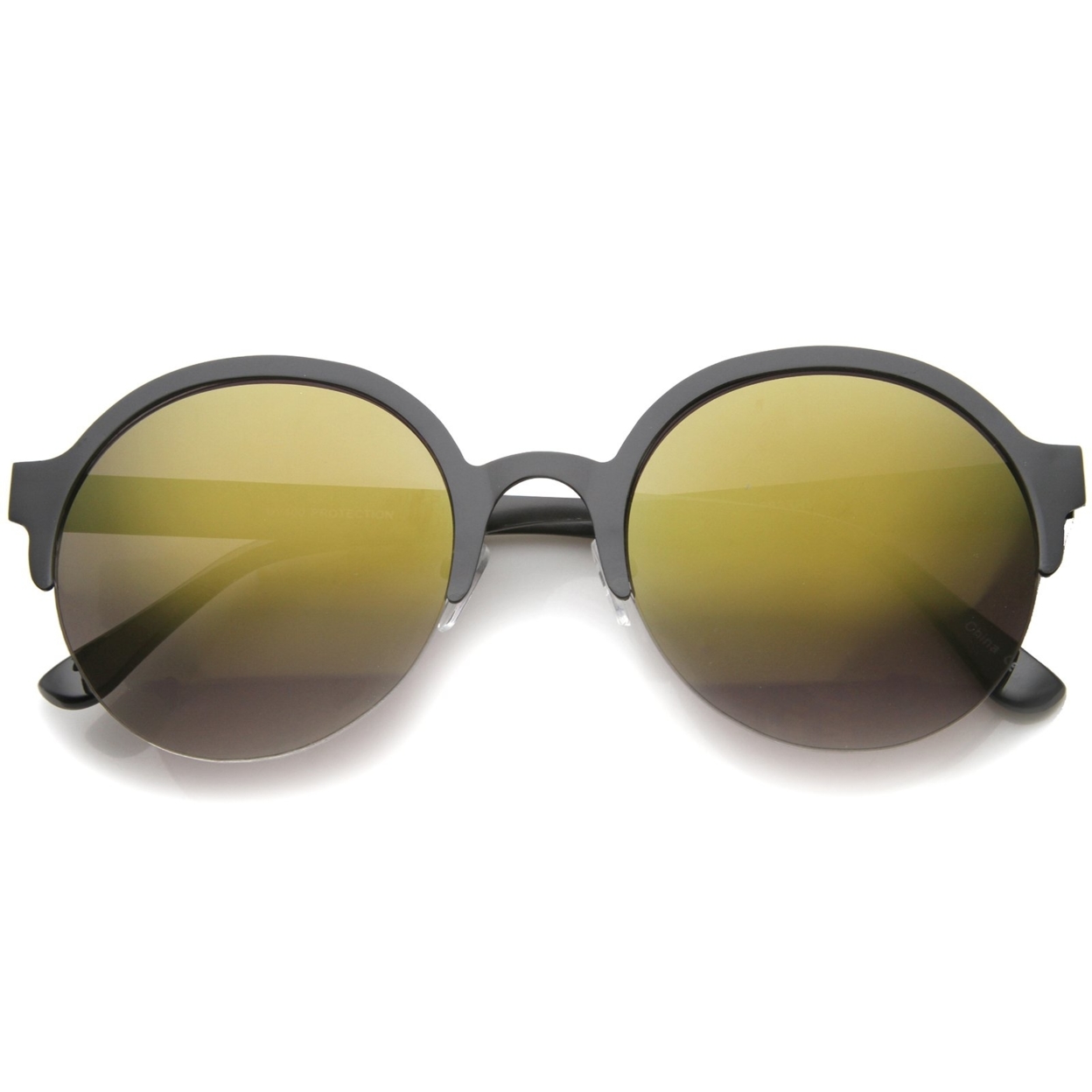 Modern Metal Half-Frame Color Mirrored Lens Round Sunglasses 55mm - Gold / Green Mirror
