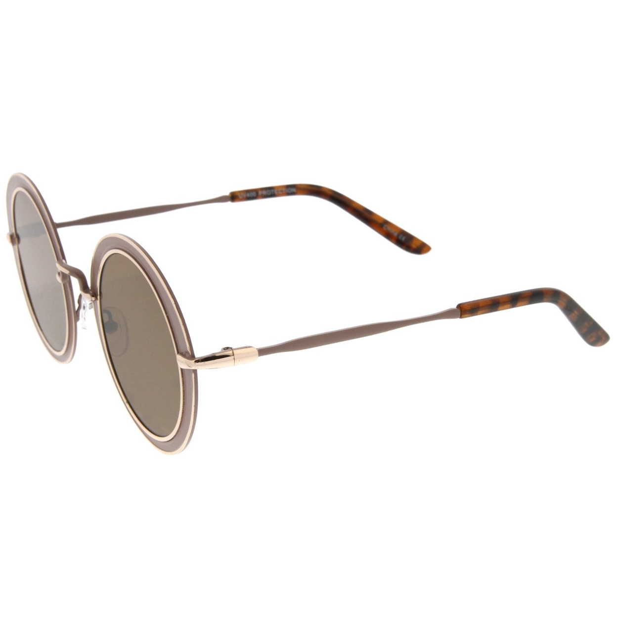 Modern Metal Frame Matte Border Colored Mirror Flat Lens Round Sunglasses 48mm - Black-Silver / Blue Mirror