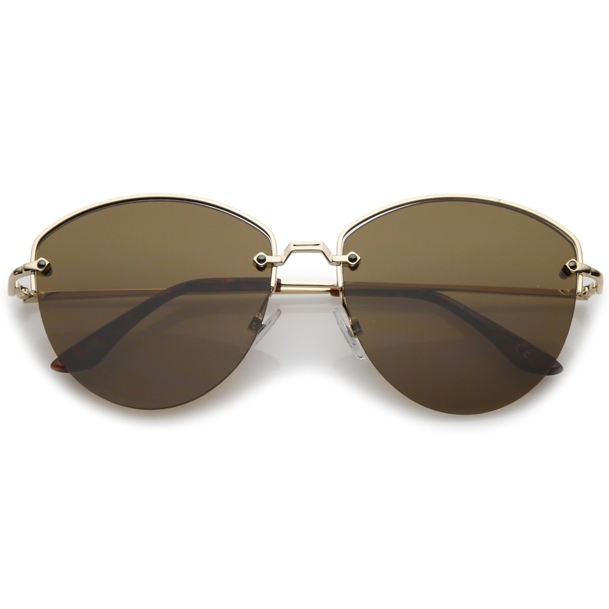 Modern Metal Nose Bridge Flat Lens Semi-Rimless Sunglasses 60mm - Gold / Brown