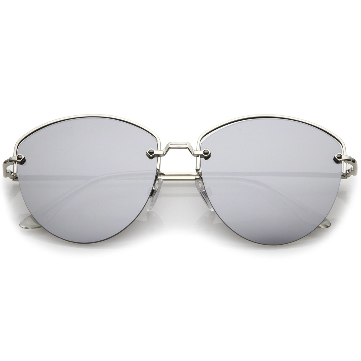Modern Metal Nose Bridge Mirrored Flat Lens Semi-Rimless Sunglasses 60mm - Black / Purple Mirror