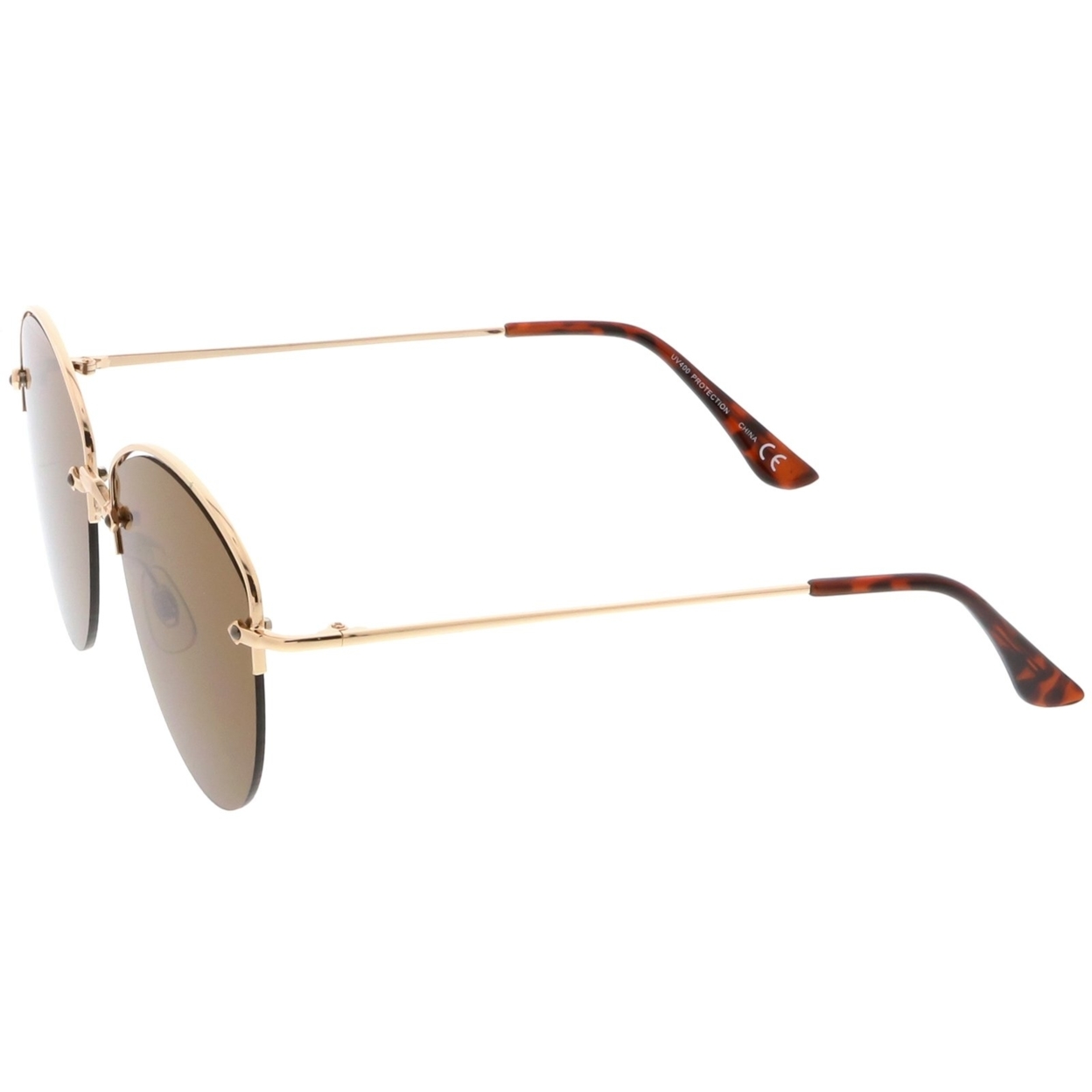 Modern Metal Nose Bridge Flat Lens Semi-Rimless Sunglasses 60mm - Gold / Brown