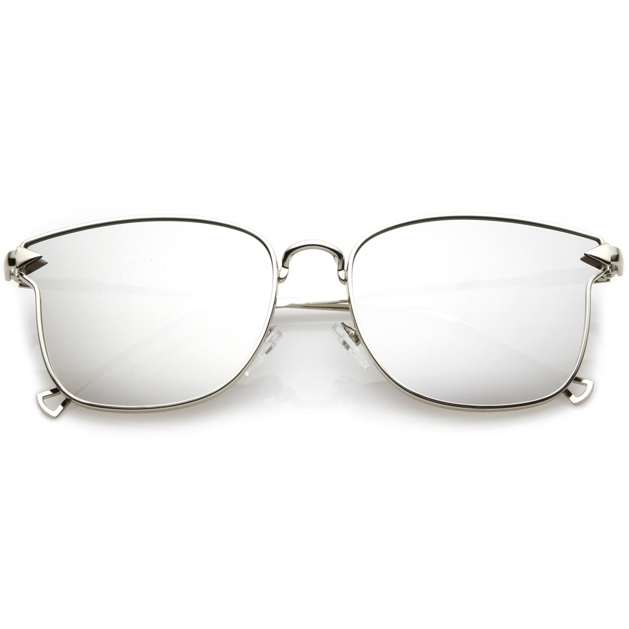 Modern Metal Square Sunglasses With Mirrored Flat Lenses And Slim Hook Arms 55mm - Silver / Silver Mirror