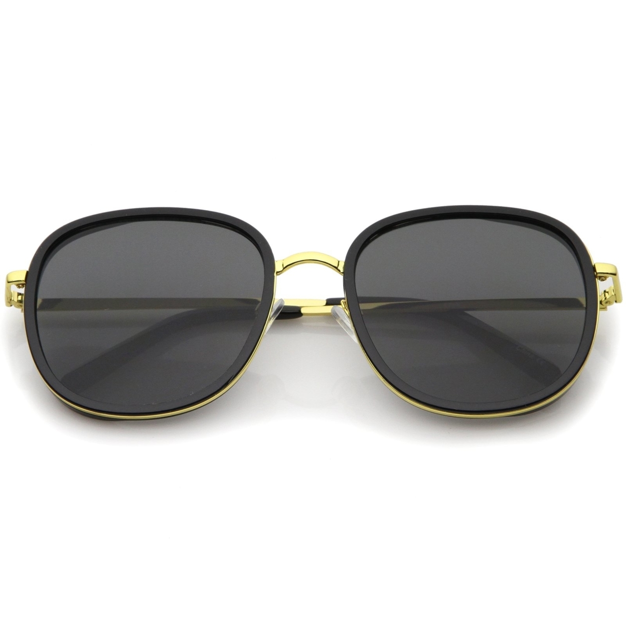 Modern Metal Temple Trim Flat Lens Square Sunglasses 55mm - Tortoise-Gold / Brown
