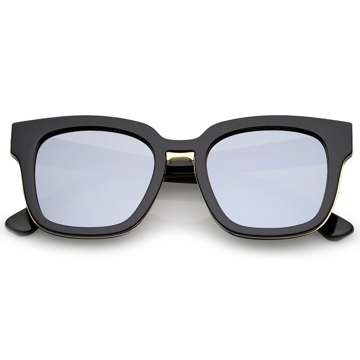 Modern Metal Trim Bridge Square Mirror Flat Lens Horn Rimmed Sunglasses 50mm - Tortoise-Gold / Blue Mirror