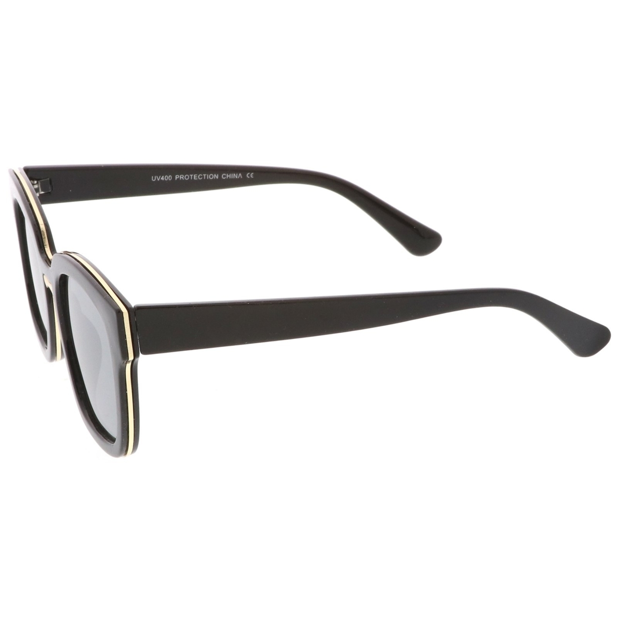 Modern Metal Trim Bridge Square Mirror Flat Lens Horn Rimmed Sunglasses 50mm - Tortoise-Gold / Blue Mirror