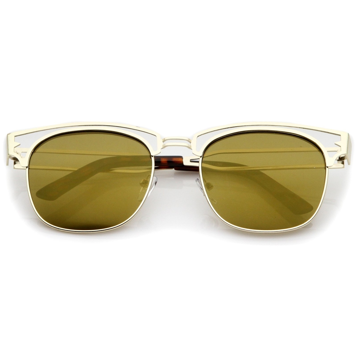 Modern Open Metal Colored Mirror Square Flat Lens Horn Rimmed Sunglasses 53mm - Gold / Pink Mirror