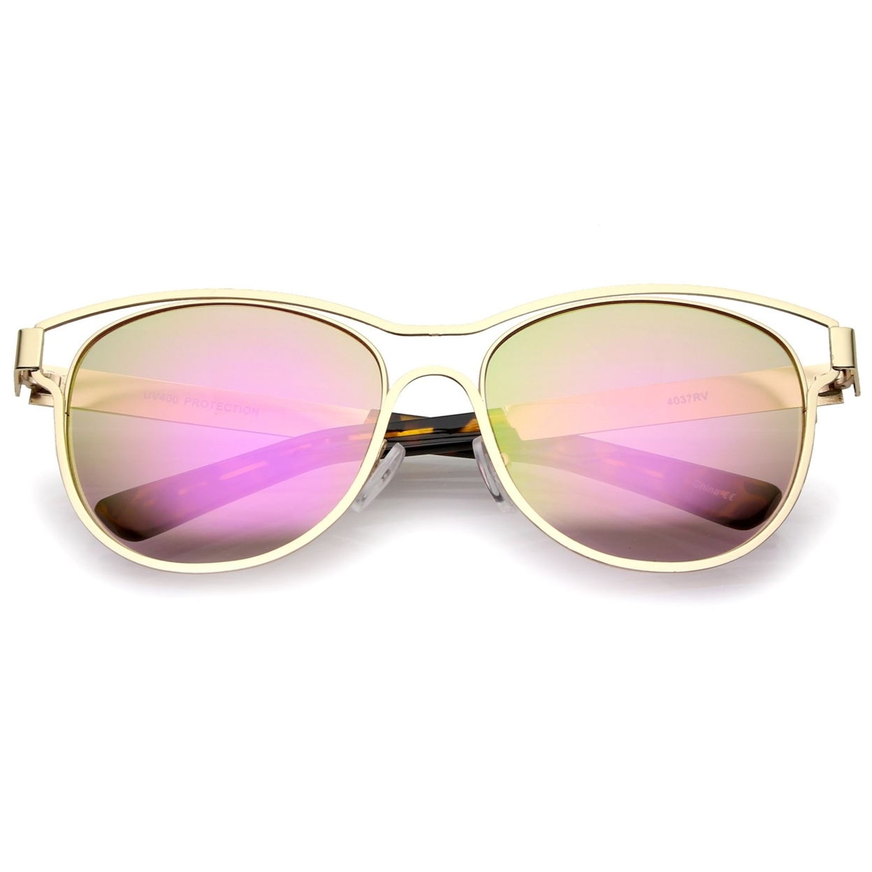 Modern Open Metal Colored Mirror Lens Horn Rimmed Sunglasses 56mm - Gold / Pink Mirror