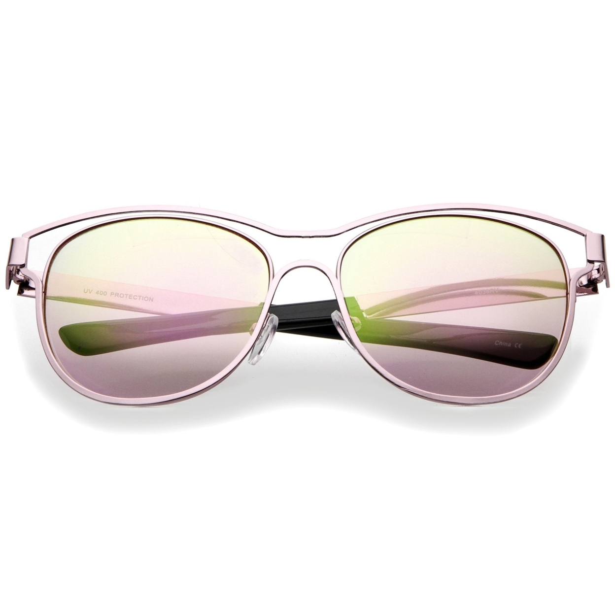 Modern Open Metal Frame Colored Mirror Lens Horn Rimmed Sunglasses 56mm - Pink / Pink Mirror