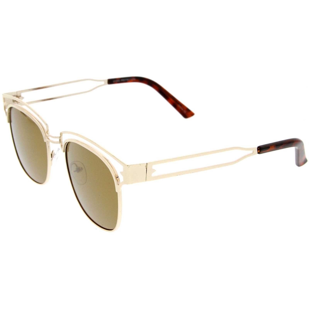 Modern Open Metal Colored Mirror Square Flat Lens Horn Rimmed Sunglasses 53mm - Gold / Pink Mirror