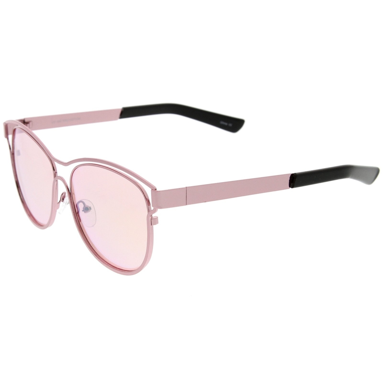 Modern Open Metal Frame Colored Mirror Lens Horn Rimmed Sunglasses 56mm - Pink / Pink Mirror