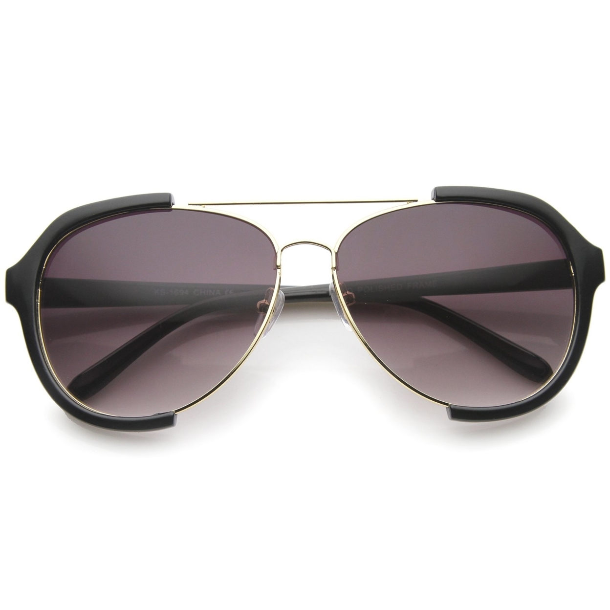 Modern Oversize Metal Crossbar Semi-Rimless Aviator Sunglasses 62mm - Black-Gold / Lavender