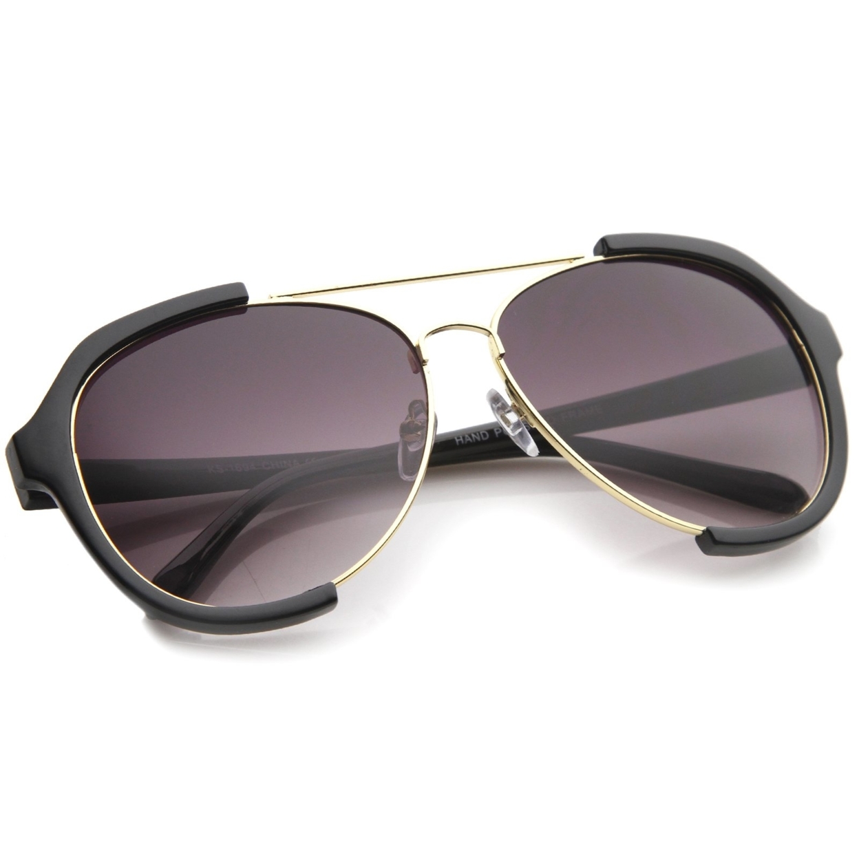Modern Oversize Metal Crossbar Semi-Rimless Aviator Sunglasses 62mm - Black-Gold / Lavender