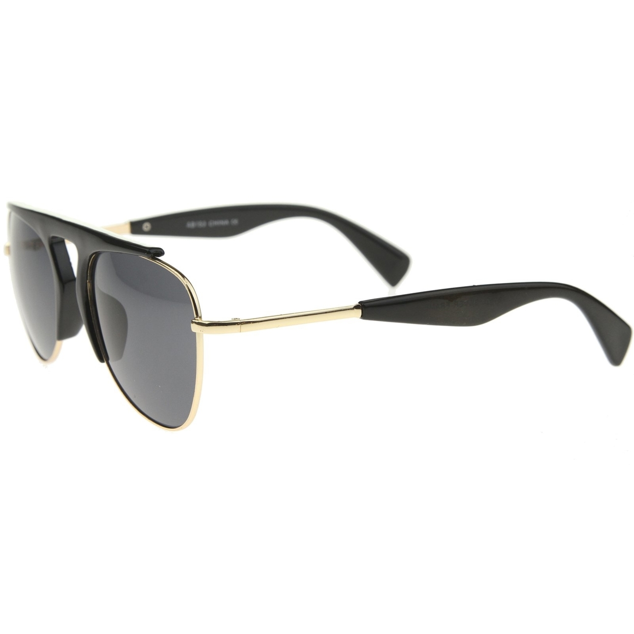 Modern Oversize Semi-Rimless Frame Teardrop Lens Aviator Sunglasses 57mm - Black-Gold / Smoke
