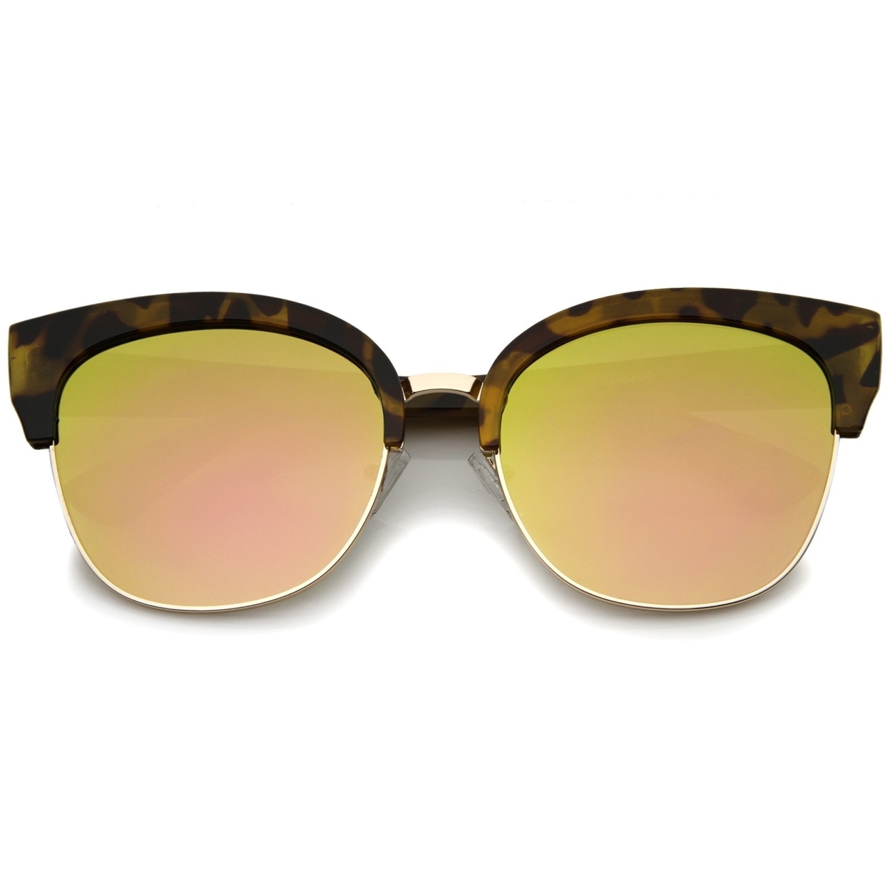 Modern Oversized Half-Frame Color Mirror Flat Lens Cat Eye Sunglasses 58mm - Tortoise / Pink Mirror