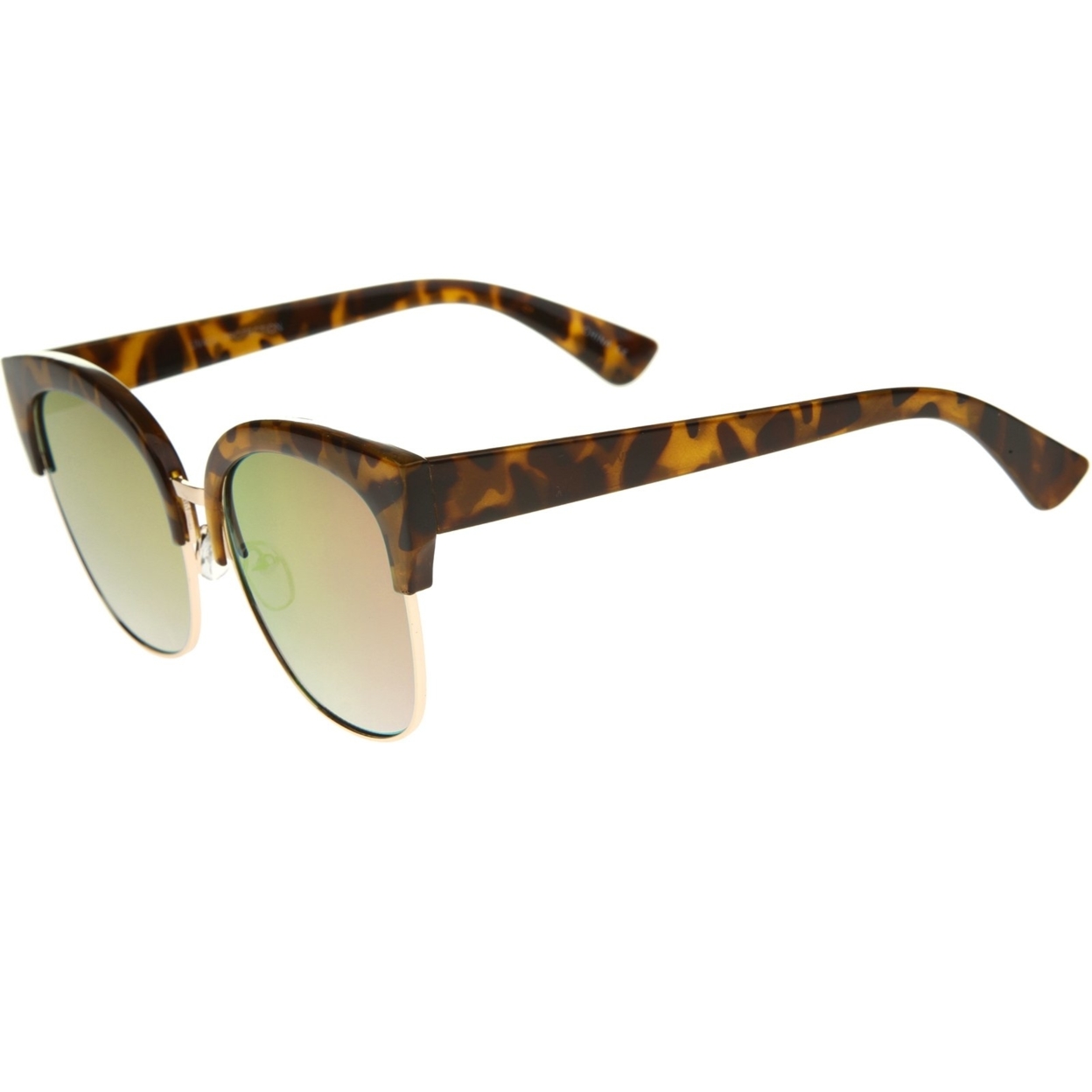 Modern Oversized Half-Frame Color Mirror Flat Lens Cat Eye Sunglasses 58mm - Tortoise / Pink Mirror