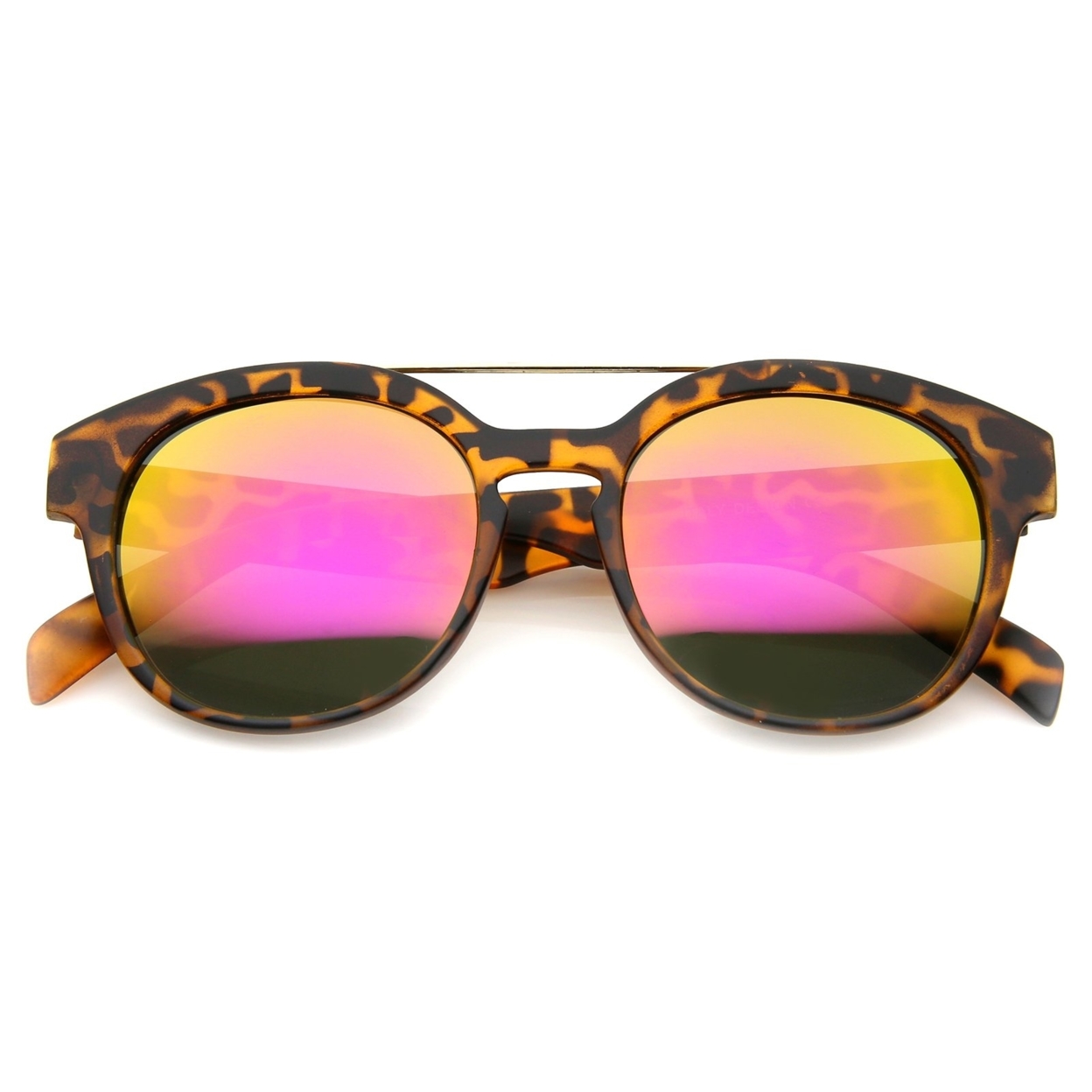Modern Slim Metal Crossbar Iridescent Lens Horn Rimmed Sunglasses 51mm - Tortoise / Orange Mirror