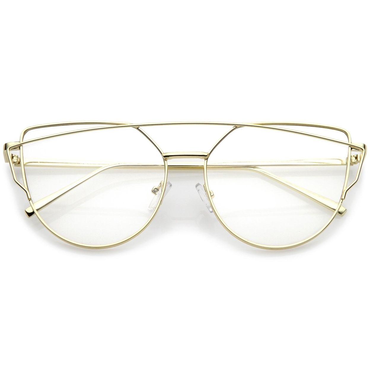 Modern Slim Metal Frame Crossbar Clear Flat Lens Aviator Eyeglasses 55mm - Gold / Clear