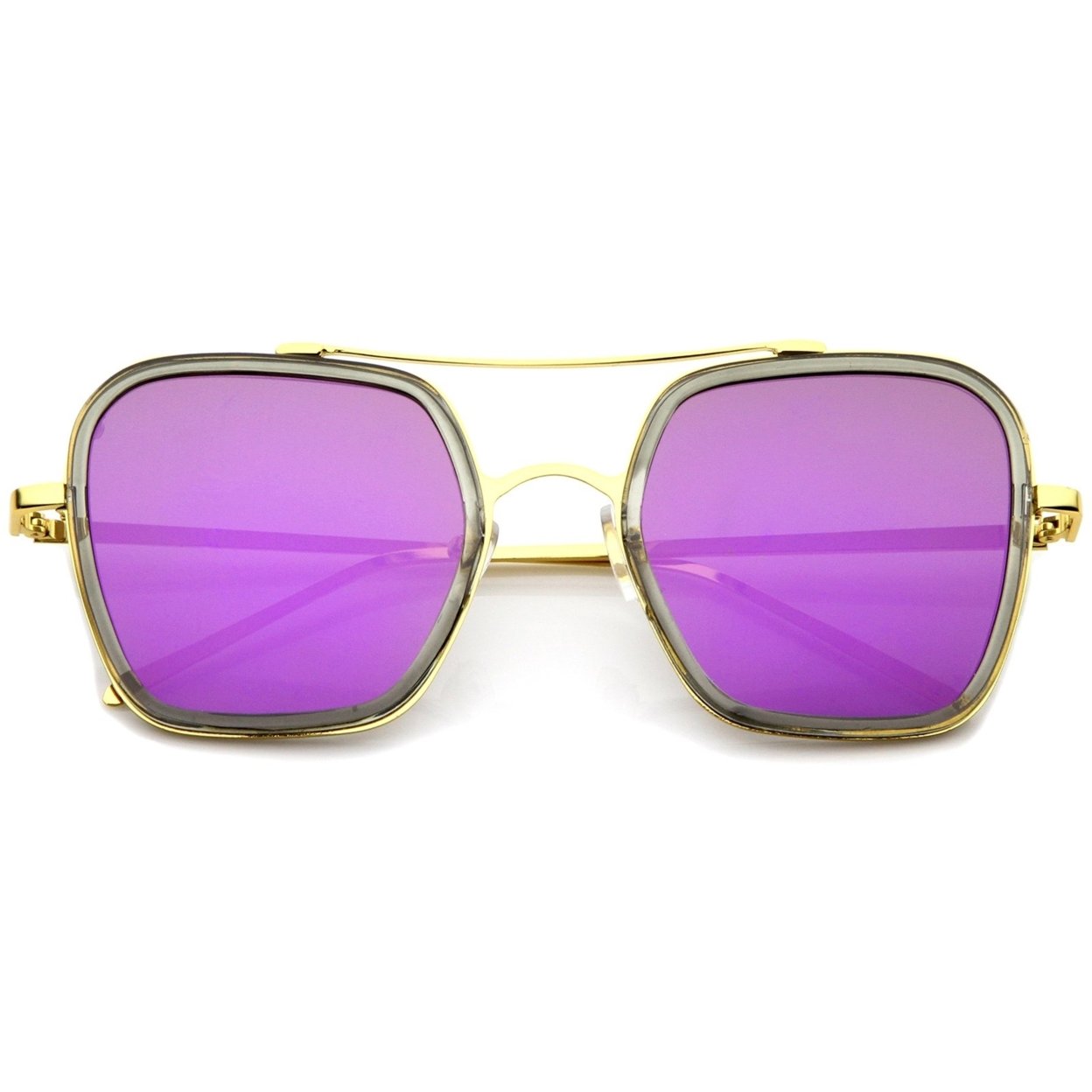 Modern Slim Temple Browbar Color Mirrored Flat Lens Square Sunglasses 52mm - Bronze-Gold / Gold Mirror