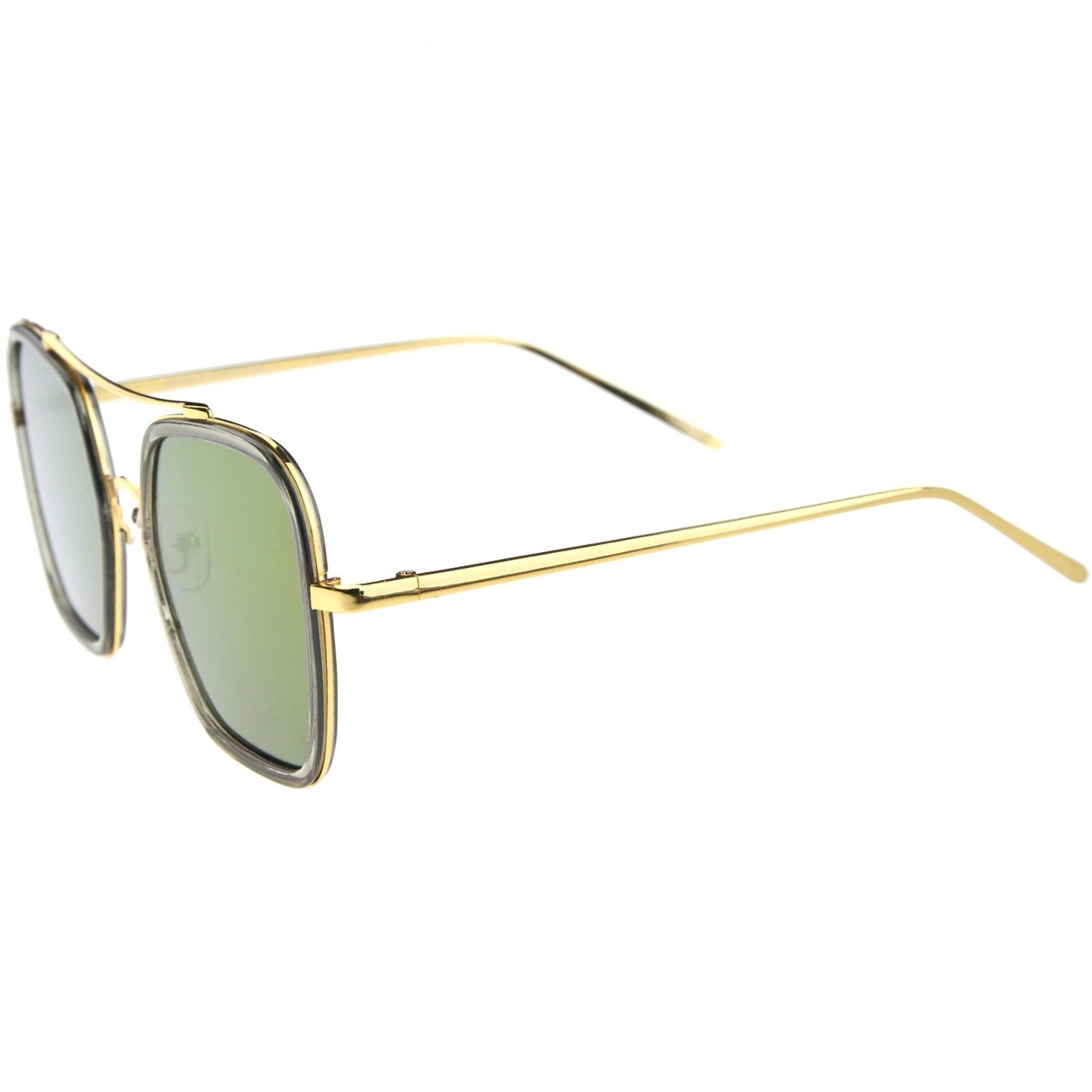 Modern Slim Temple Browbar Color Mirrored Flat Lens Square Sunglasses 52mm - Pink-Gold / Magenta Mirror