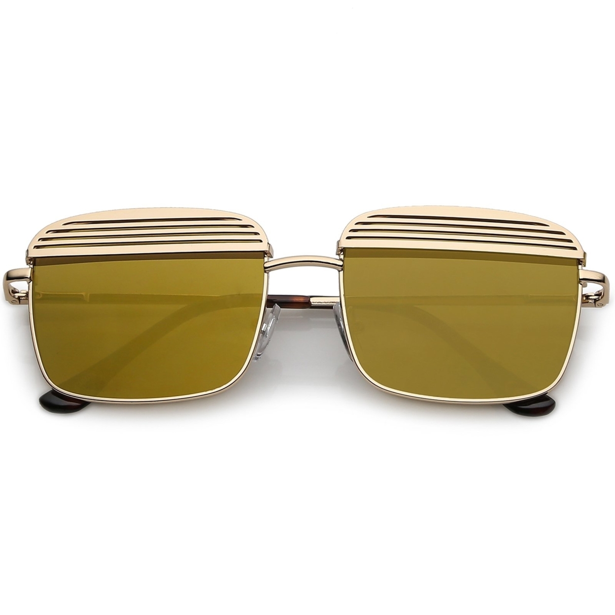 Modern Square Sunglasses With Ultra Slim Arms And Metal Covered Mirror Flat Lens 53mm - Shiny Gold / Gold Mirror