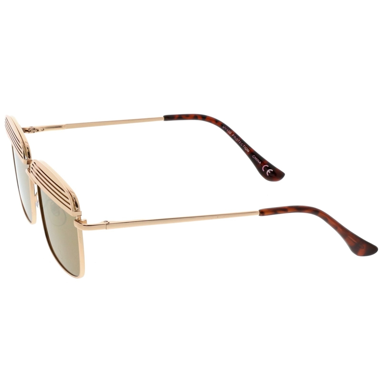 Modern Square Sunglasses With Ultra Slim Arms And Metal Covered Mirror Flat Lens 53mm - Matte Gold / Pink Mirror