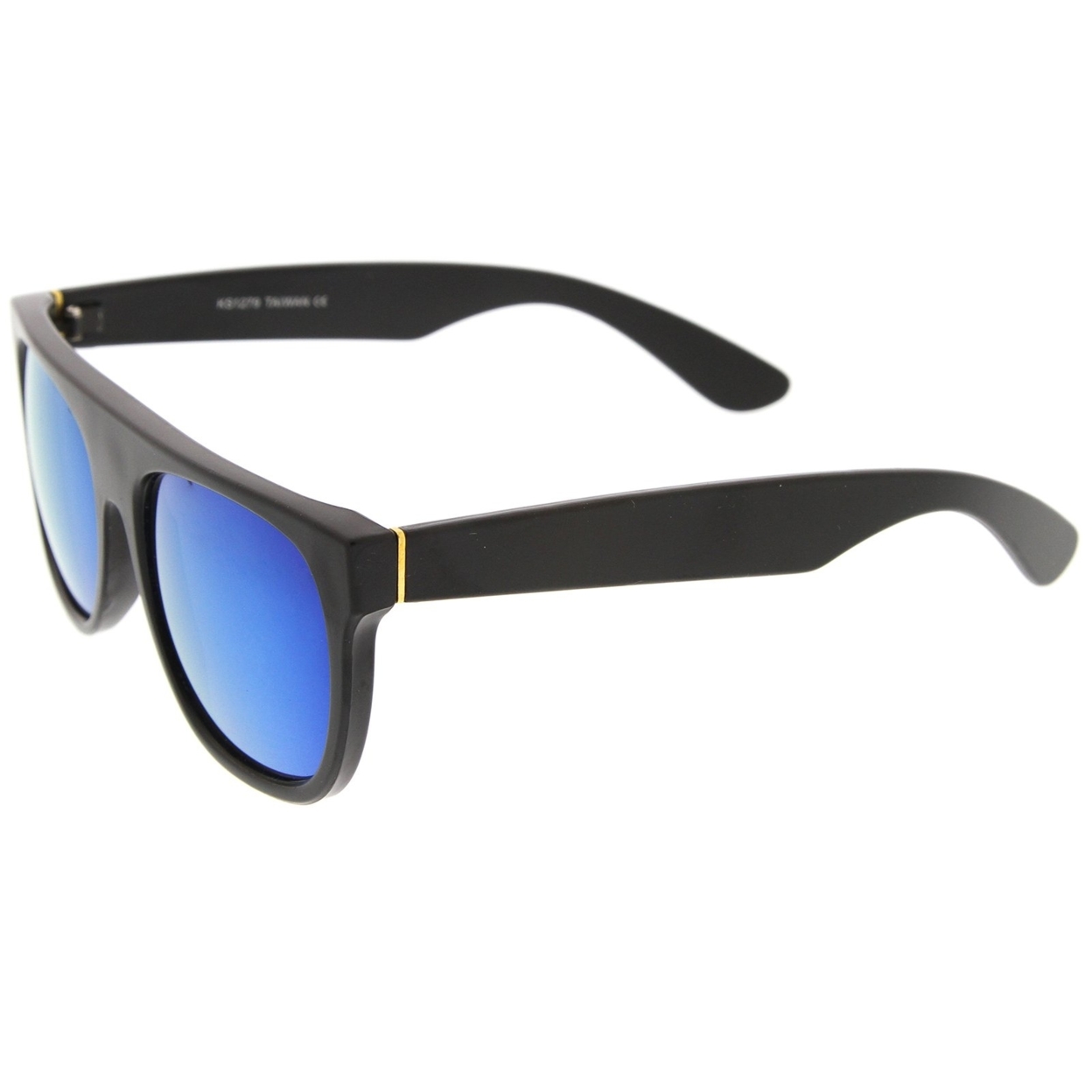Modern Super Flat-Top Wide Temple Colored Mirror Lens Horn Rimmed Sunglasses 55mm - Shiny Clear / Blue Mirror