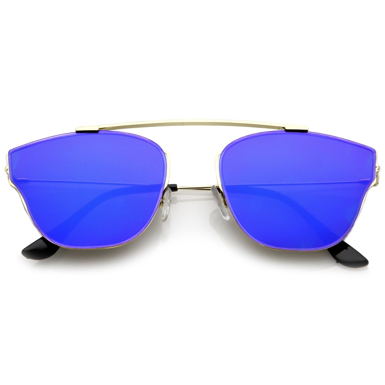 Modern Ultra Slim Metal Curved Crossbar Colored Mirror Flat Lens Pantos Sunglasses 57mm - Gold / Orange Mirror