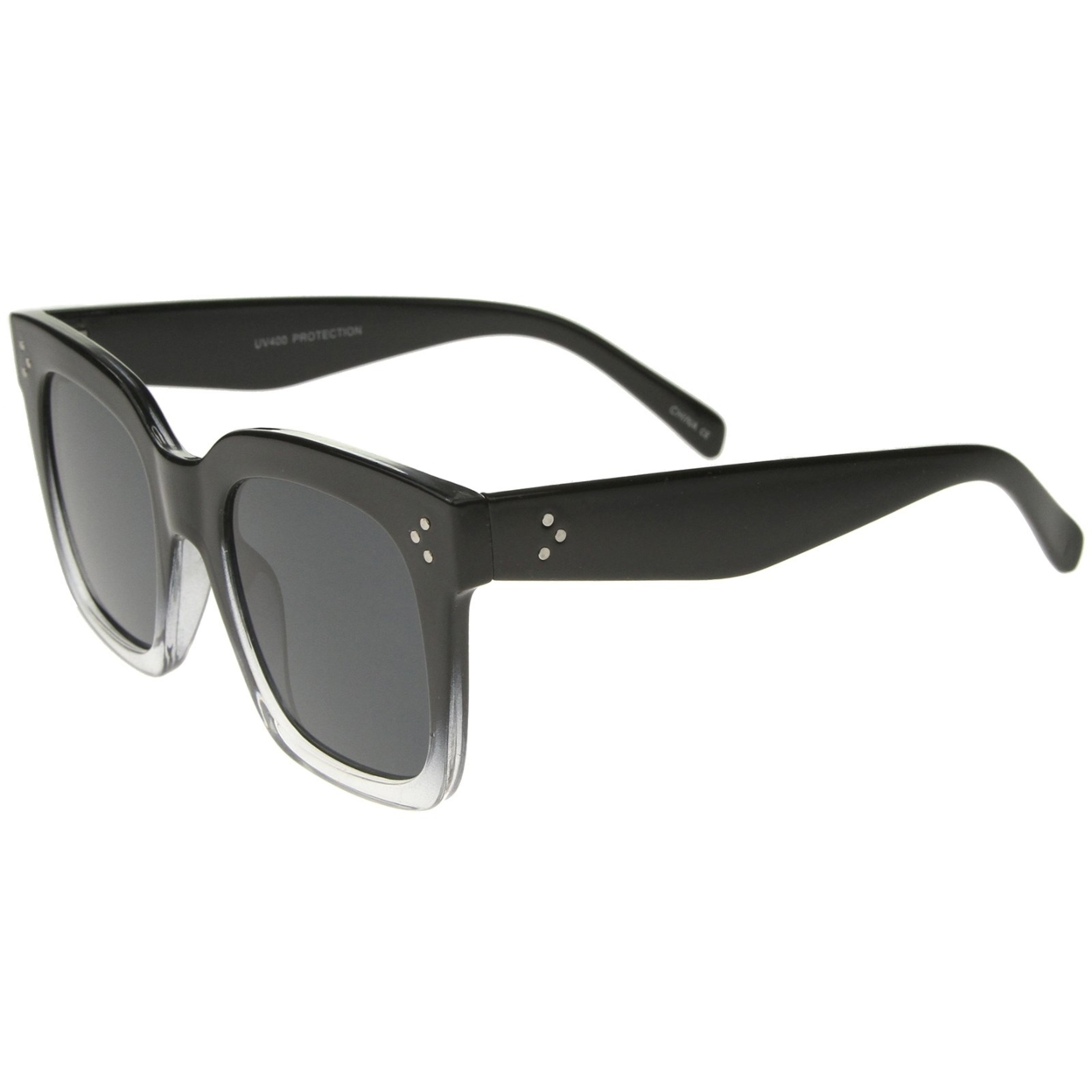 Modern Two-Toned Bold Frame Square Horn Rimmed Sunglasses 50mm - Black-Clear Fade / Smoke