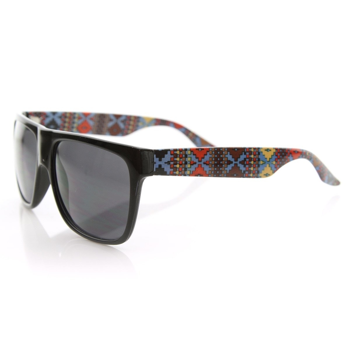 Native Print Classic Retro Fashion Flat Top Horn Rimmed Style Sunglasses - Brown