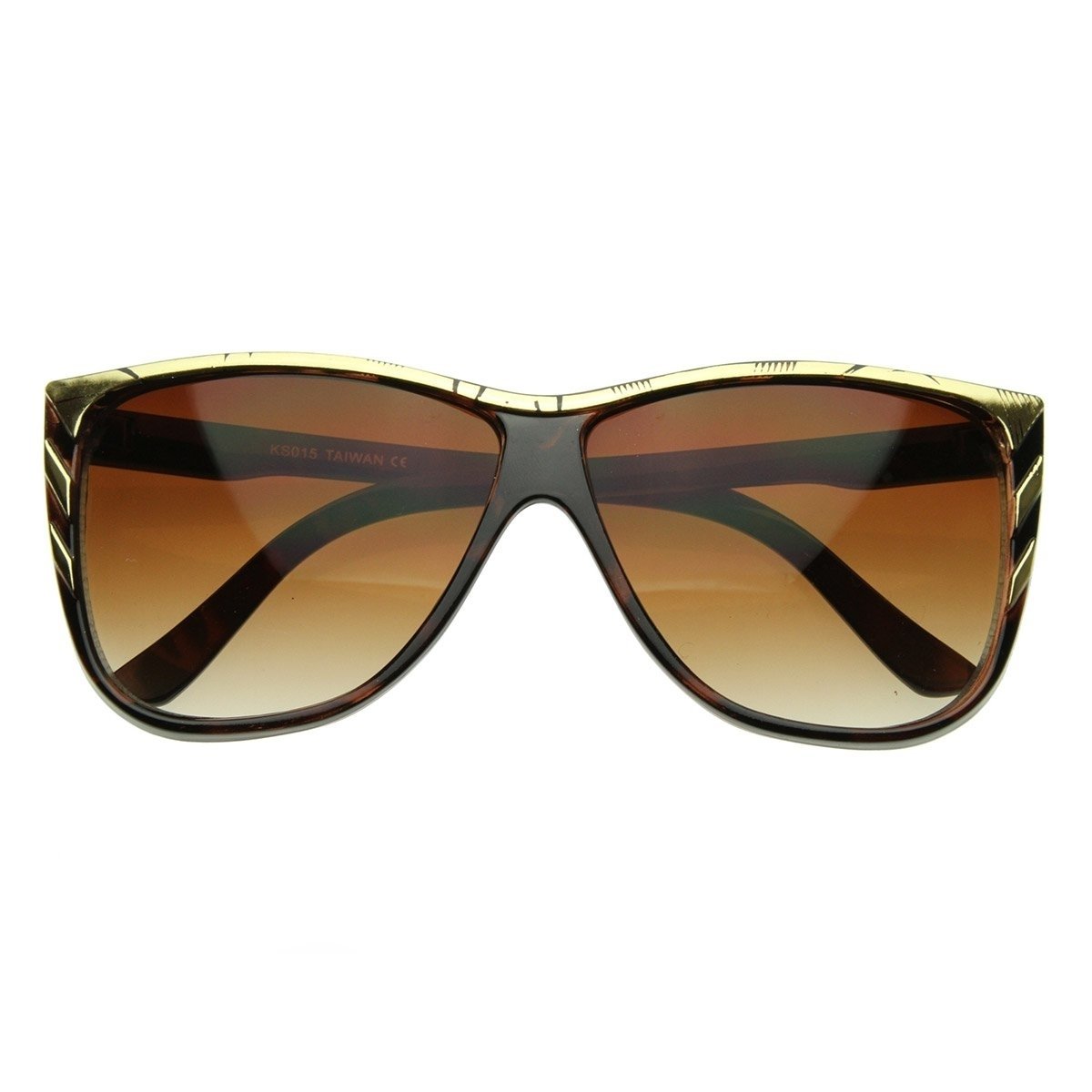 New Larger Modern Retro Fashion Gold Tip Point Detail Horn Rimmed Sunglasses - Black
