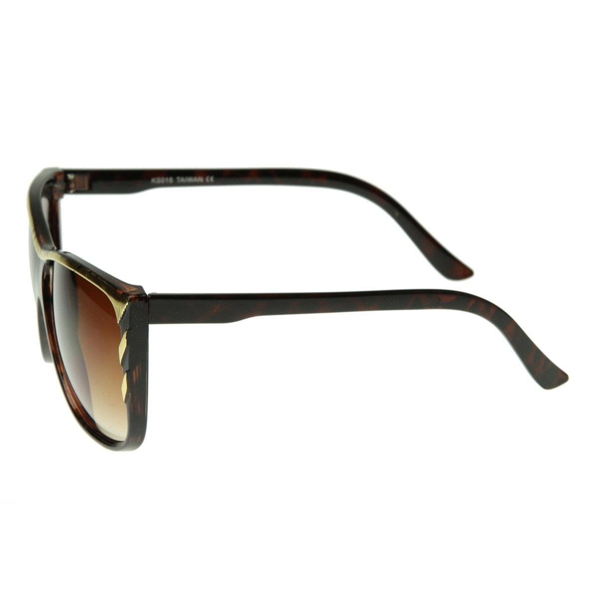 New Larger Modern Retro Fashion Gold Tip Point Detail Horn Rimmed Sunglasses - Black