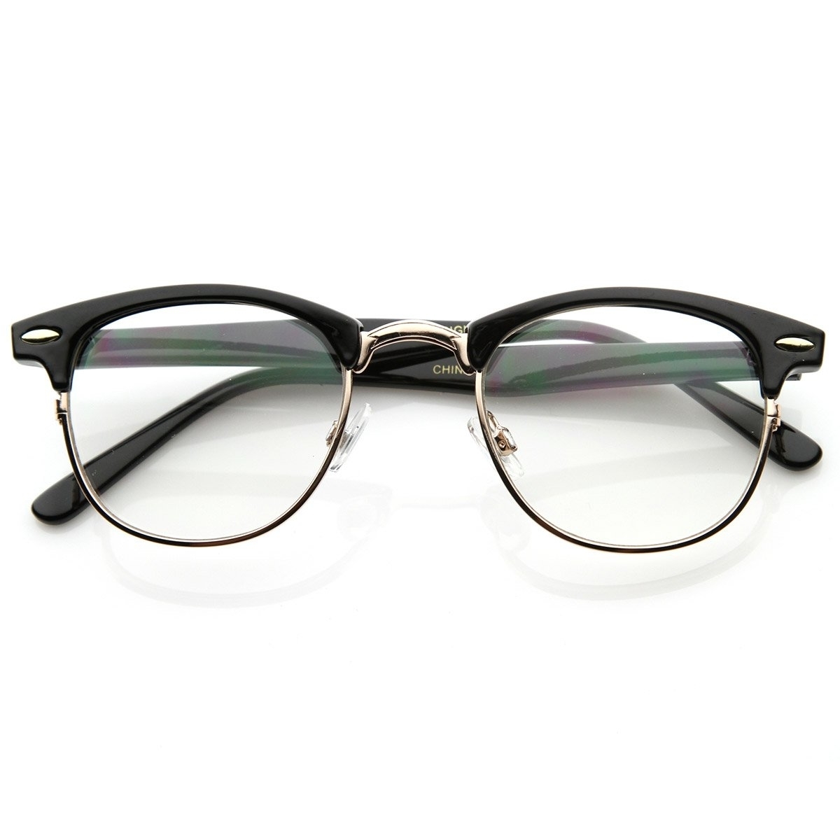 Optical Quality Horned Rim Clear Lens RX'able Half Frame Horn Rimmed Glasses - Tortoise-Gold