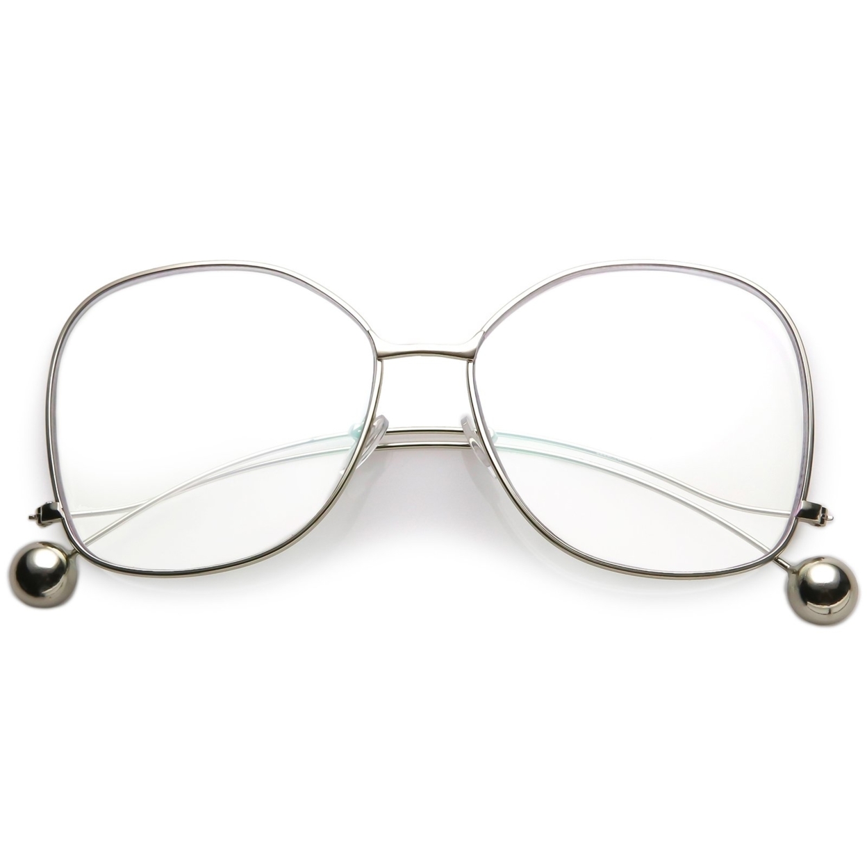 Oversize Butterfly Thin Curved Metal Arms Ball Accents Clear Flat Lens Glasses 63mm - Gold / Clear