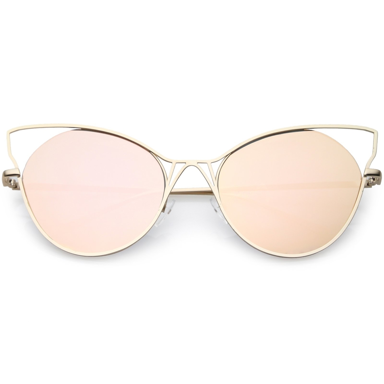 Oversize Cat Eye Sunglasses Semi Rimless Metal Cut Out Mirrored Flat Lens 60mm - Gold / Pink Mirror