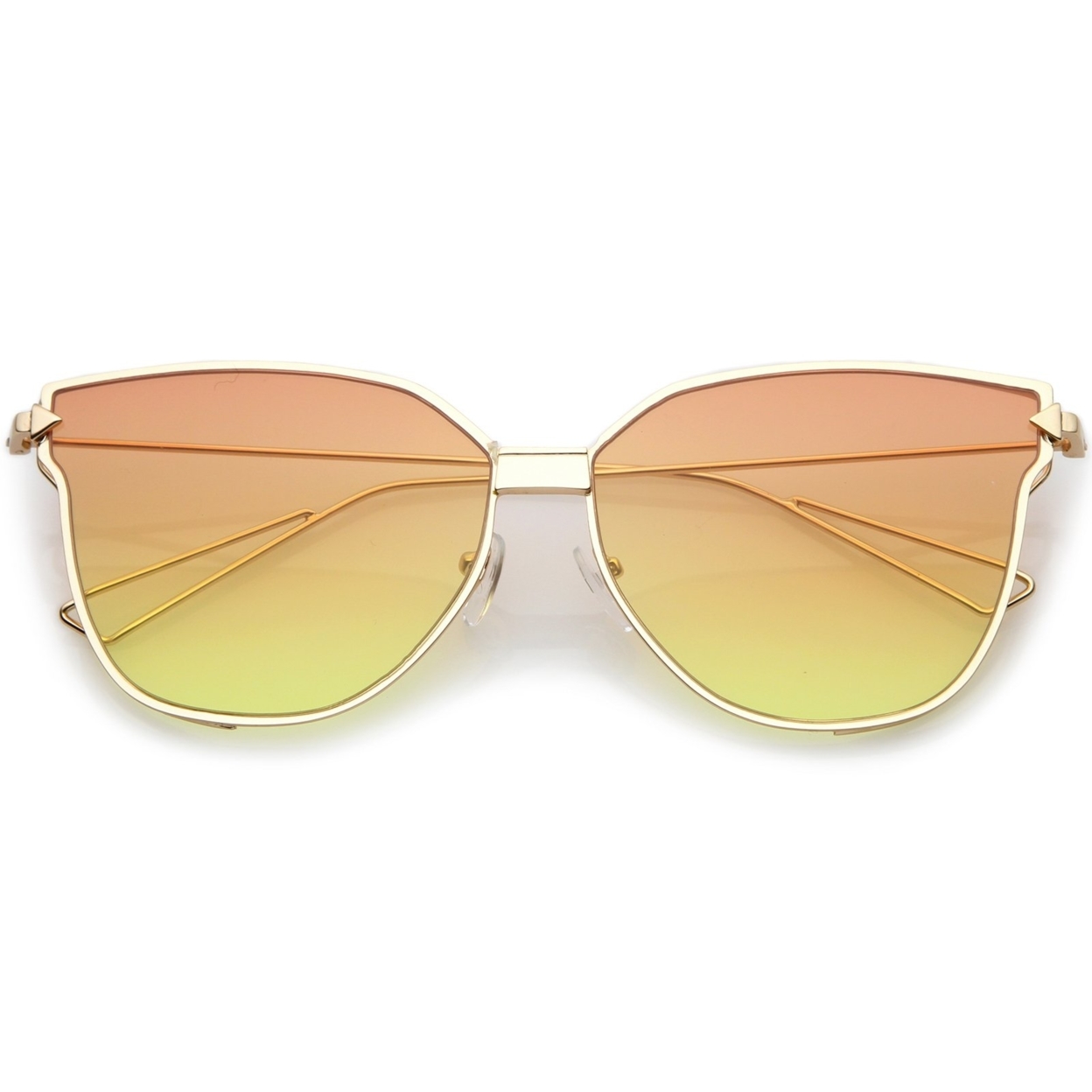 Oversize Cat Eye Sunglasses With Colorful Gradient Flat Lens And Wire Arms 59mm - Silver / Green Yellow