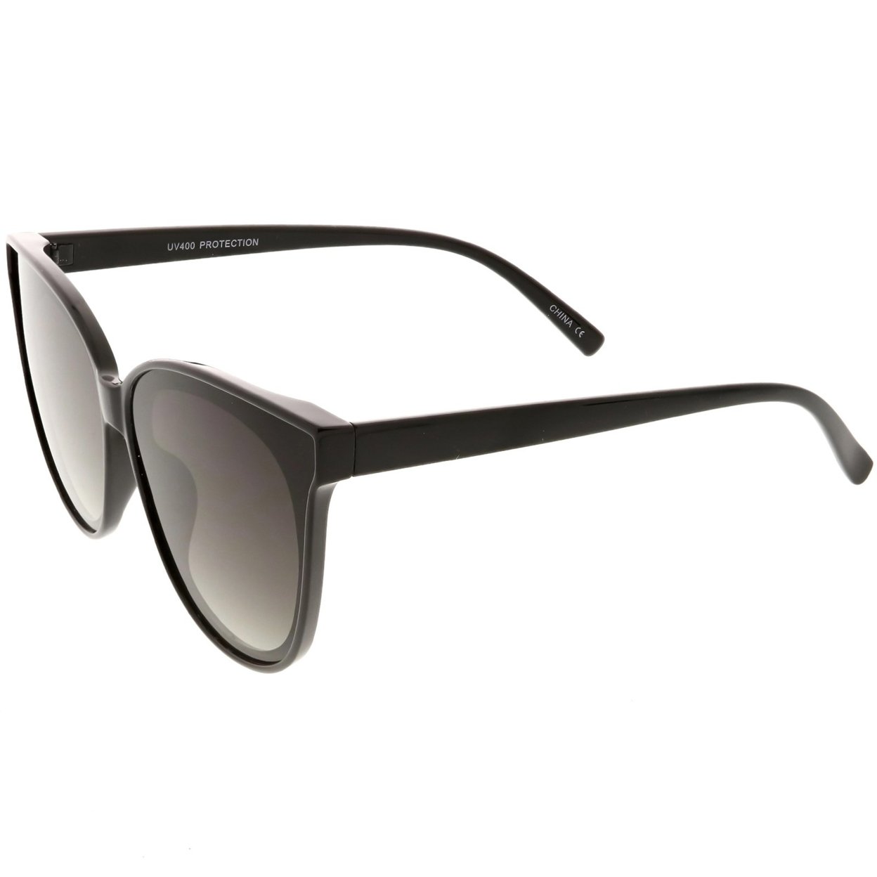 Oversize Cat Eye Sunglasses Neutral Color Flat Lens 60mm - Black / Lavender
