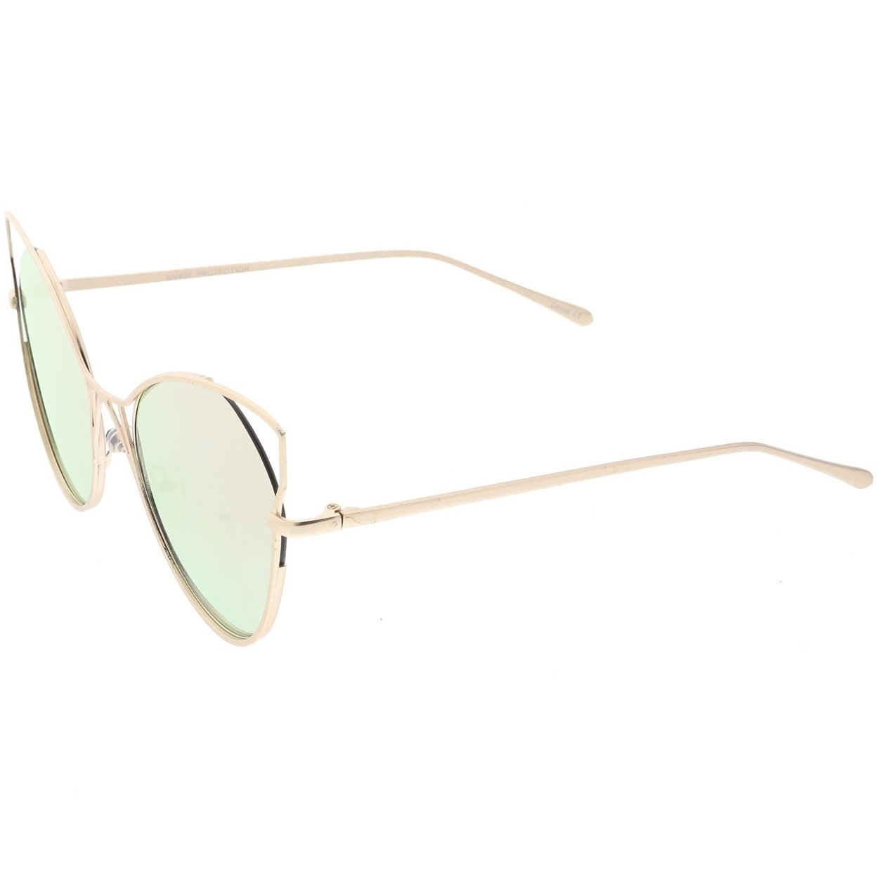 Oversize Cat Eye Sunglasses Semi Rimless Metal Cut Out Mirrored Flat Lens 60mm - Black / Pink Mirror
