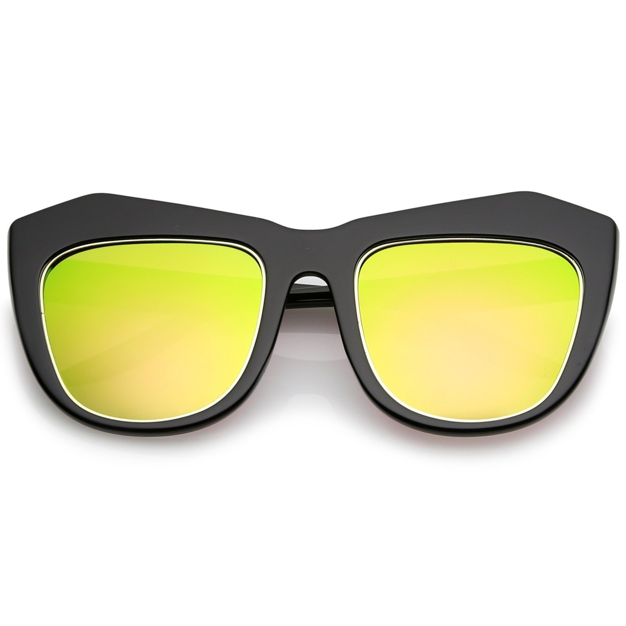 Oversize Chunky Frame Square Colored Mirror Lens Cat Eye Sunglasses 56mm - Black / Pink-Yellow Mirror