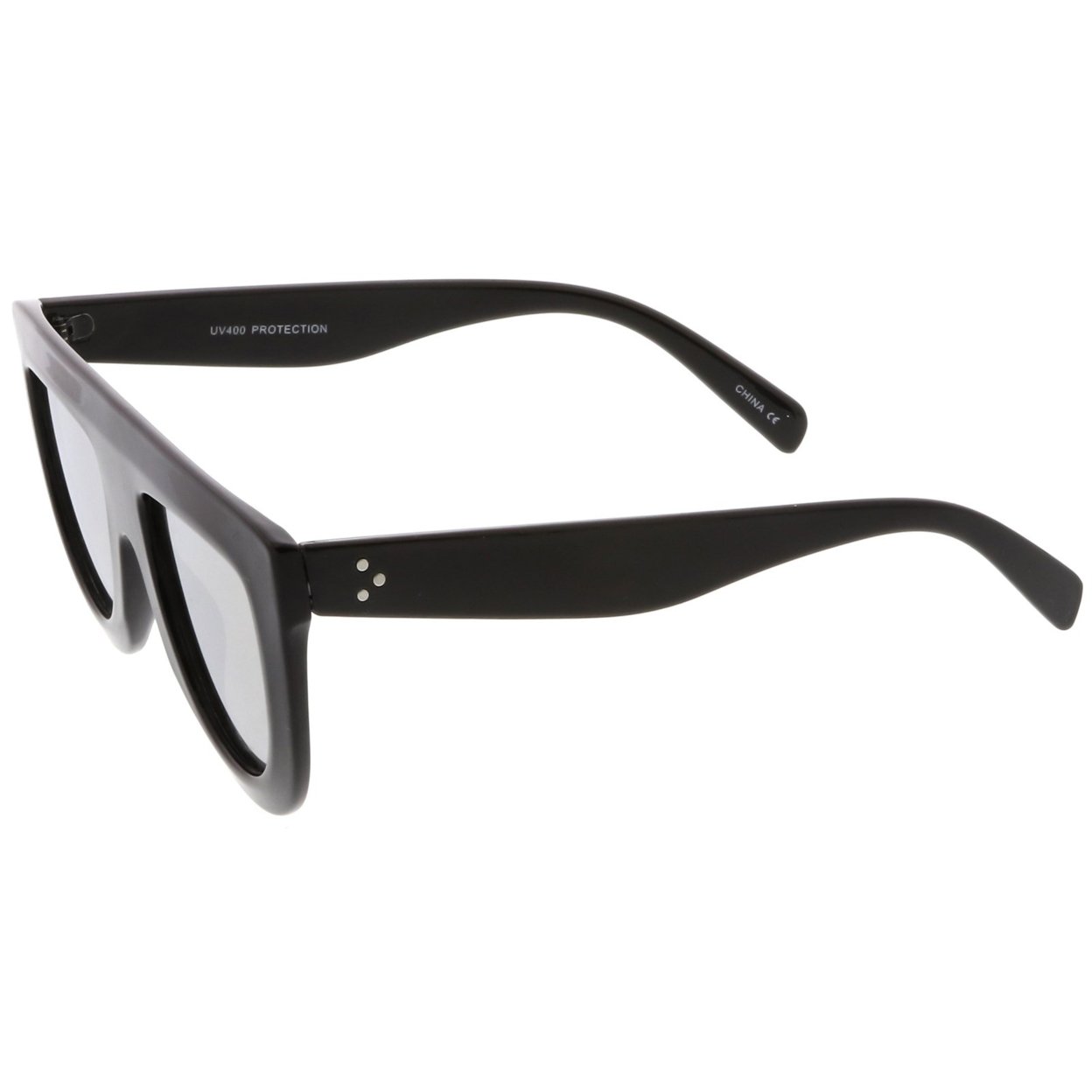 Oversize Chunky Wide Arms Colored Mirrror Flat Lens Flat Top Sunglasses 51mm - Black / Silver Mirror