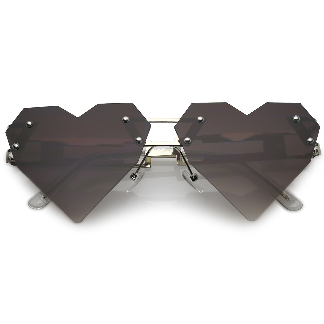 Oversize Laser Cut Heart Sunglasses With Metal Arms Rivet Tinted Lens 60mm - Gold / Amber